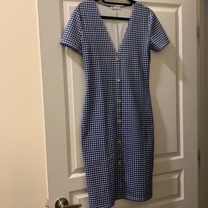 Zara gingham bodycon dress in blue and white.